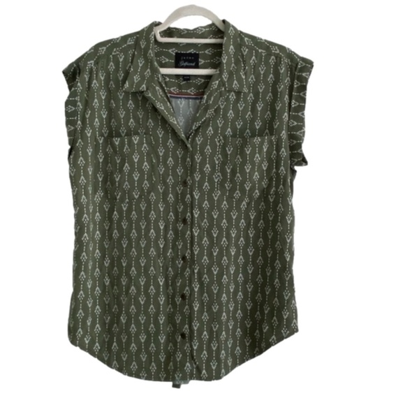 Jachs Girlfriend green and white short sleeve blouse size M 100% Rayon - Picture 1 of 9